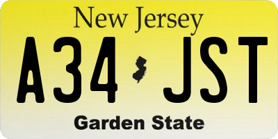 NJ license plate A34JST