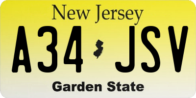 NJ license plate A34JSV