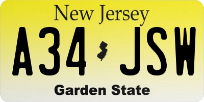NJ license plate A34JSW