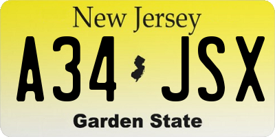 NJ license plate A34JSX
