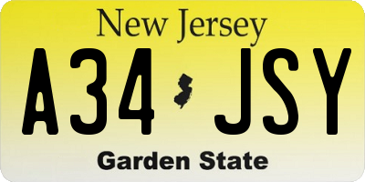 NJ license plate A34JSY