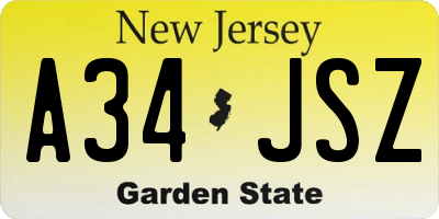 NJ license plate A34JSZ