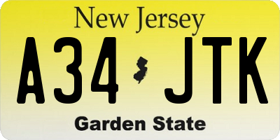 NJ license plate A34JTK