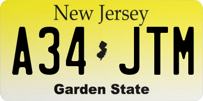 NJ license plate A34JTM