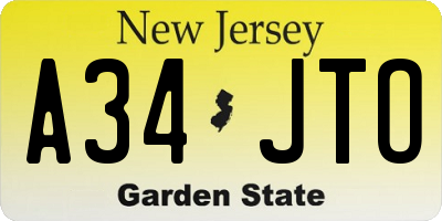 NJ license plate A34JTO
