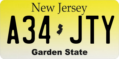 NJ license plate A34JTY