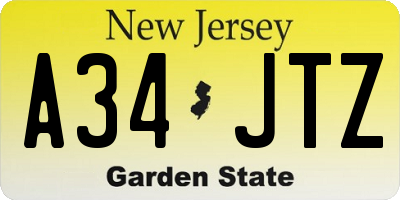 NJ license plate A34JTZ