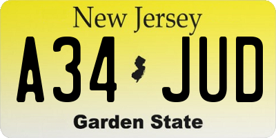 NJ license plate A34JUD