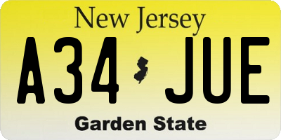 NJ license plate A34JUE