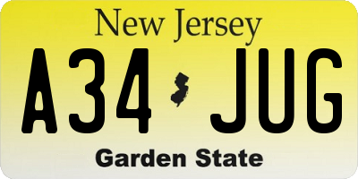 NJ license plate A34JUG