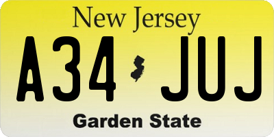 NJ license plate A34JUJ