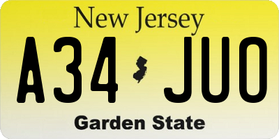 NJ license plate A34JUO