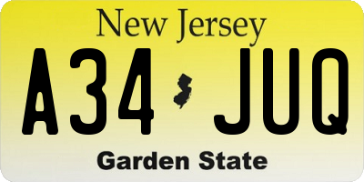 NJ license plate A34JUQ