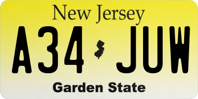 NJ license plate A34JUW