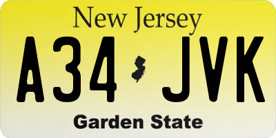 NJ license plate A34JVK