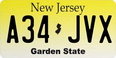 NJ license plate A34JVX