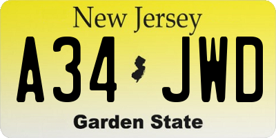 NJ license plate A34JWD