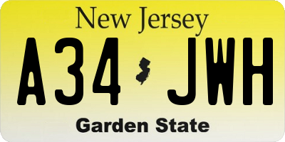 NJ license plate A34JWH