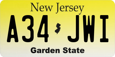 NJ license plate A34JWI