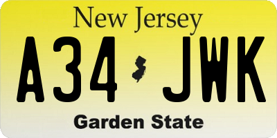 NJ license plate A34JWK
