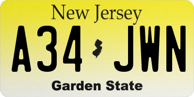NJ license plate A34JWN