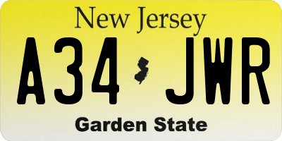 NJ license plate A34JWR