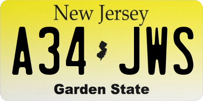 NJ license plate A34JWS