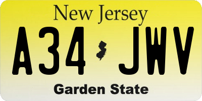 NJ license plate A34JWV
