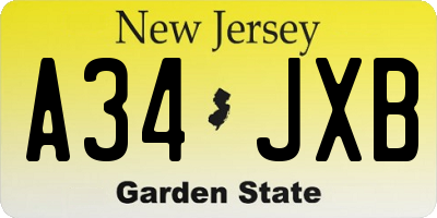 NJ license plate A34JXB