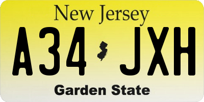 NJ license plate A34JXH