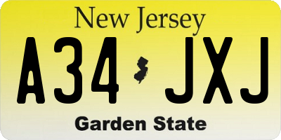 NJ license plate A34JXJ