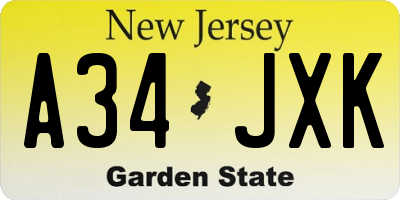 NJ license plate A34JXK