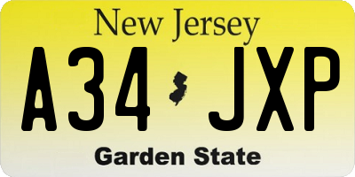 NJ license plate A34JXP