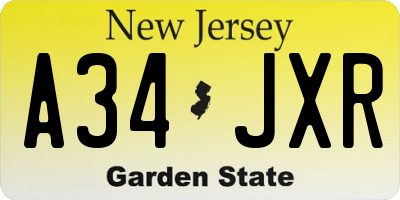 NJ license plate A34JXR