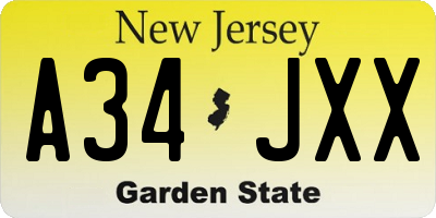NJ license plate A34JXX