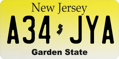 NJ license plate A34JYA