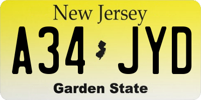 NJ license plate A34JYD