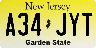 NJ license plate A34JYT