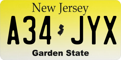 NJ license plate A34JYX