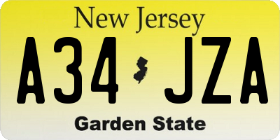 NJ license plate A34JZA