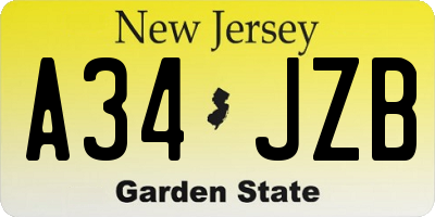 NJ license plate A34JZB