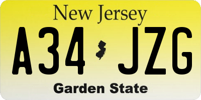 NJ license plate A34JZG