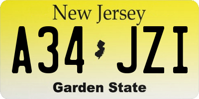 NJ license plate A34JZI
