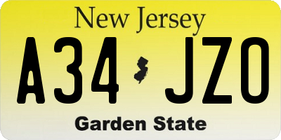 NJ license plate A34JZO