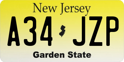 NJ license plate A34JZP