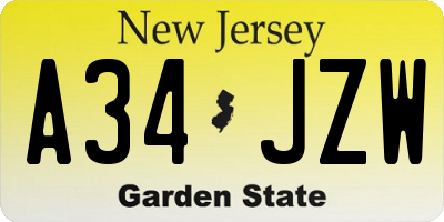 NJ license plate A34JZW