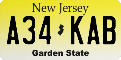 NJ license plate A34KAB