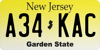 NJ license plate A34KAC