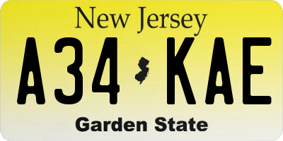 NJ license plate A34KAE