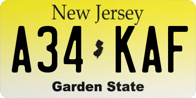 NJ license plate A34KAF